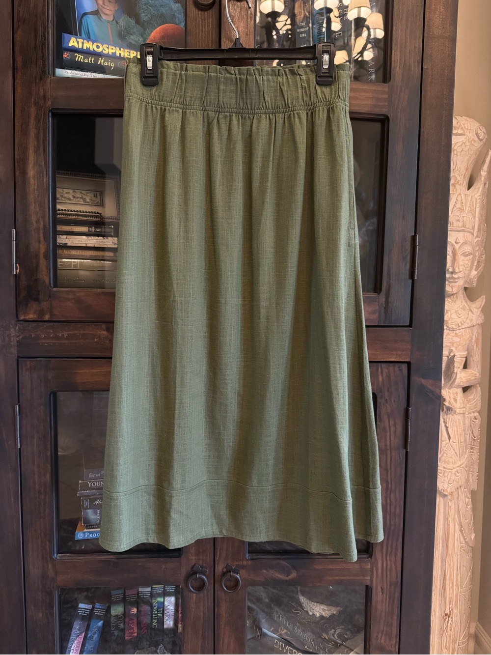 Women’s Olive Green Midi Skirt - Classic Pull-On Style